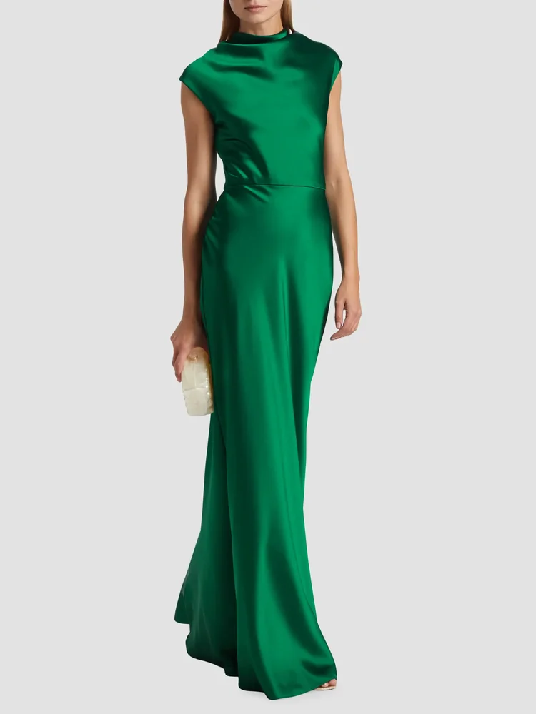 Satin High Cowlneck A-Line Gown