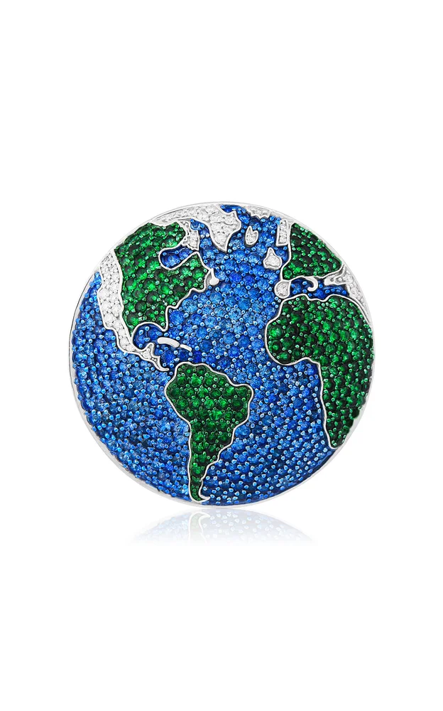 Earth 14K White Gold Diamond And Sapphire Bag Charm