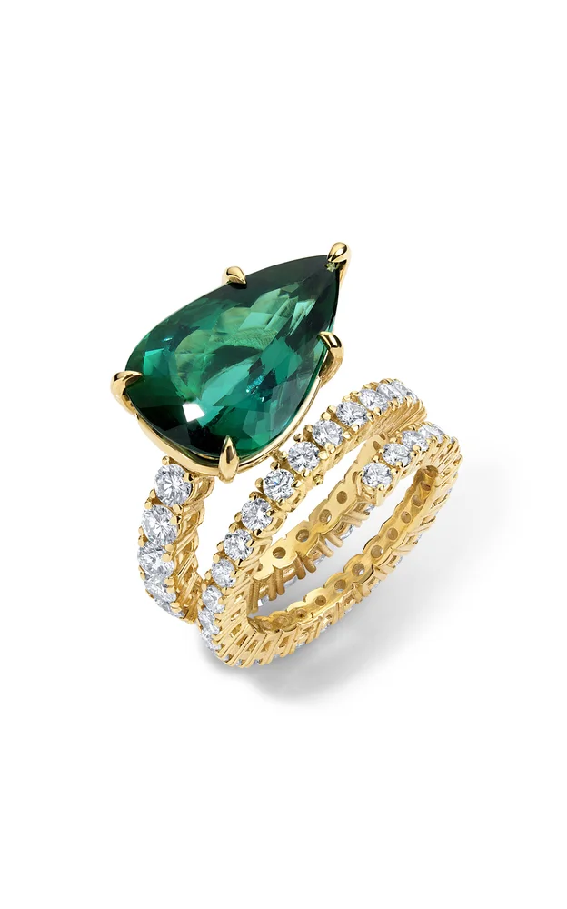 18K Yellow Gold Tourmaline and Diamond Ring