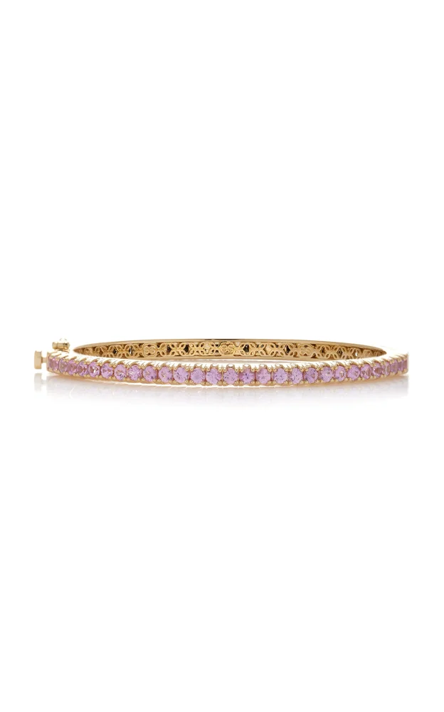 Large 14K Yellow Gold Diamond, Sapphire Bangle
