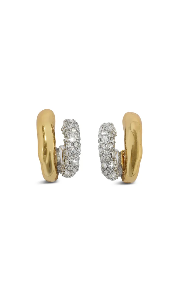 Solanales 14K Gold-Plated Crystal Double Hoop Earrings
