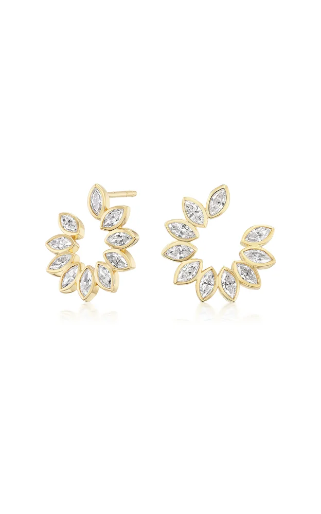 Petal Crescent 18K Yellow Gold Diamond Earrings