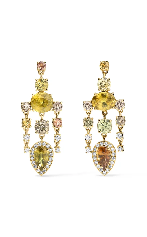 14K Yellow Gold, Sphene and Diamond Drop Earrings