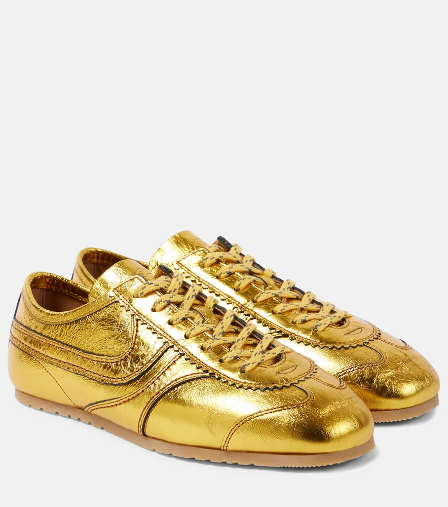 Metallic Leather Sneakers, Gold
