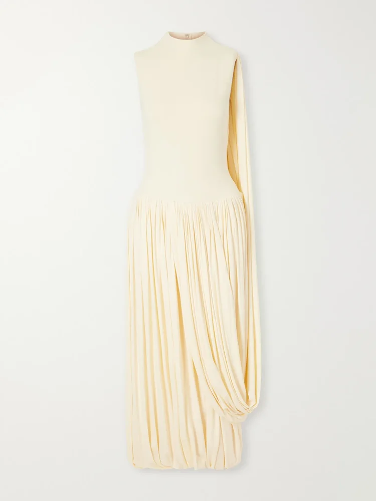 Asymmetric draped stretch bamboo-jersey midi dress