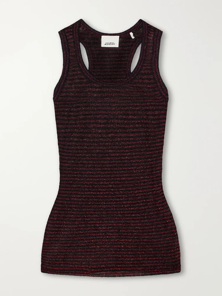 Cevara striped metallic mesh tank