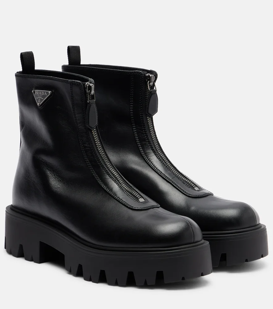 Leather platform ankle boots