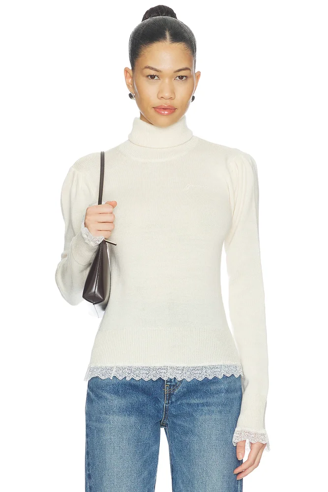 Merino Turtleneck With Lace Details Sweater