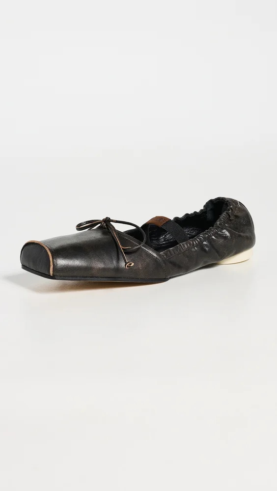 MM6 Maison Margiela Square Toe Leather Ballerina Flats