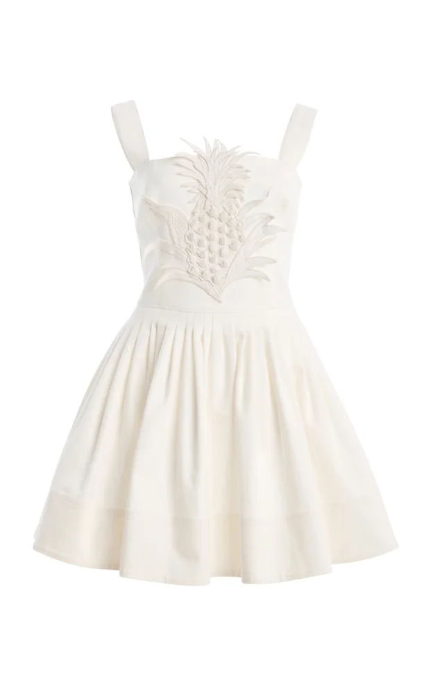 Pineapple-Embroidered Denim Mini Dress