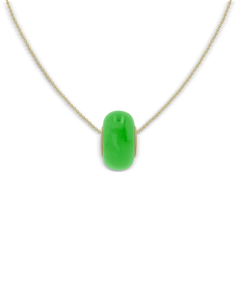14K Yellow Gold Green Jade Rondelle Pendant Necklace, 16-18"