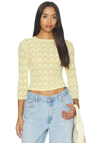 Vince Fine Lace 3/4 Sleeve Crew Neck