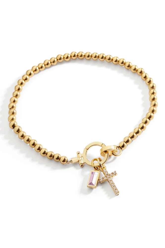 Cross Charm Birthstone Bracelet