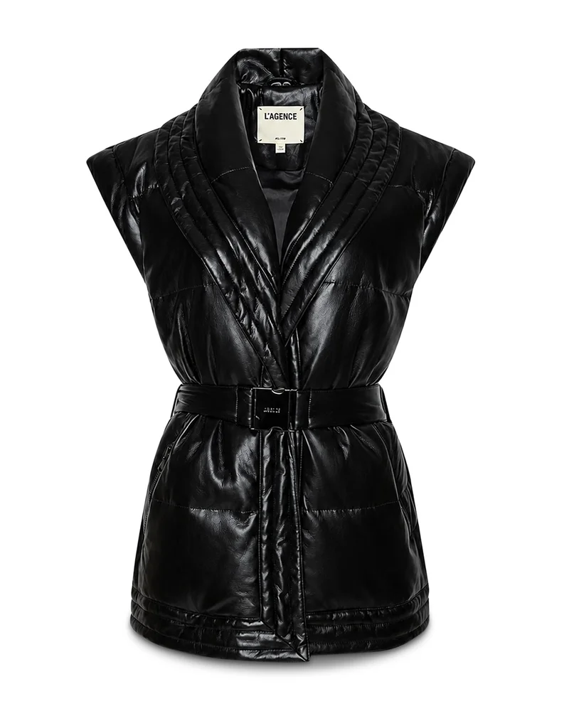 Ignis Puffer Belted Faux Leather Down Vest