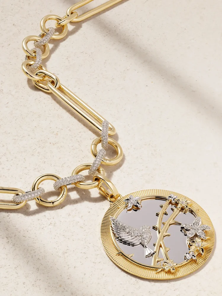 Resilience Mixed 18-karat yellow and white gold diamond necklace