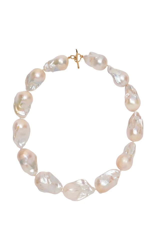Extra Large White Baroque Pearl & 14K Gold Necklace