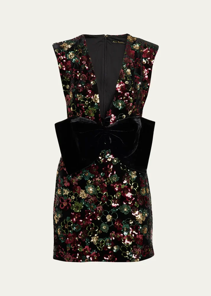 Kimberly Plunging Floral Sequin Mini Dress