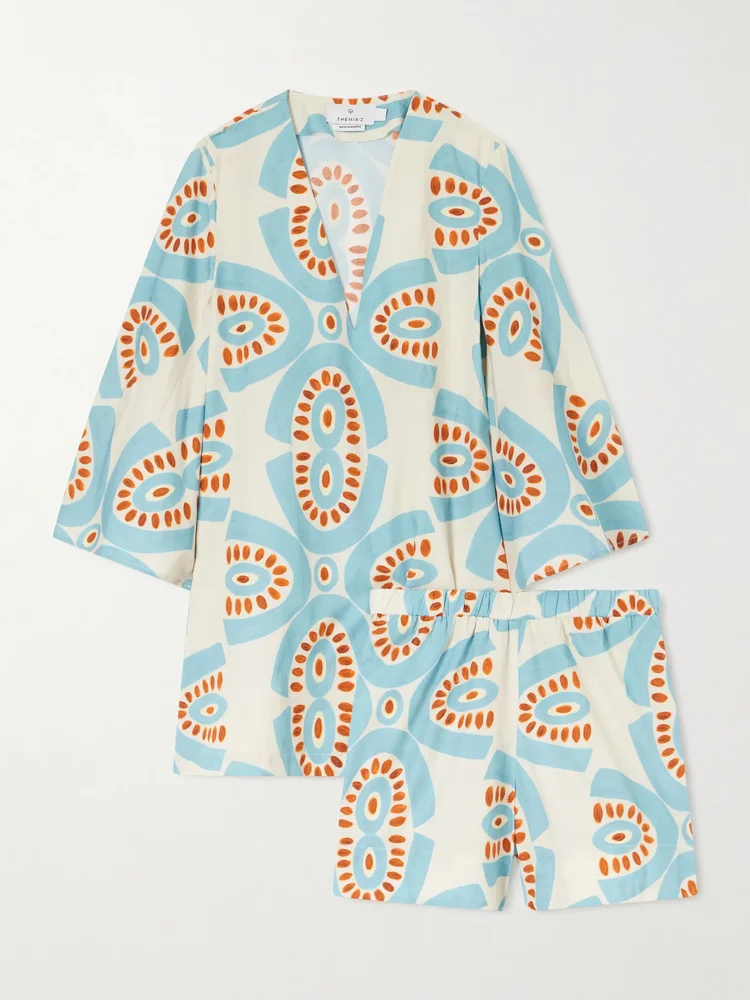 Thaleia printed cotton blouse and shorts set