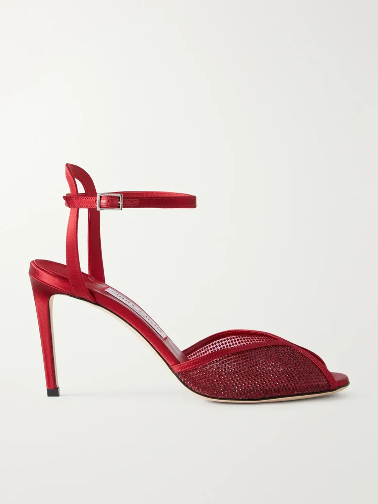 Sacora 85 crystal-embellished satin-trimmed mesh sandals