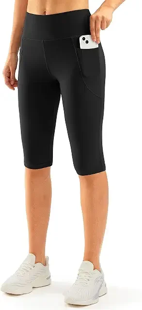 Women's Knee Length Capri Leggings with Pockets High Waisted Workout Exercise Yoga Capris Pants for Women