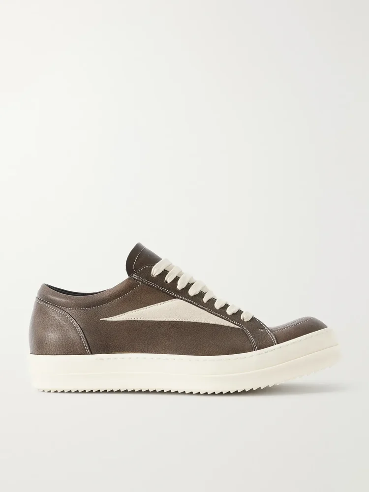 Vintage Sneaks Suede-Trimmed Full-Grained Leather Sneakers