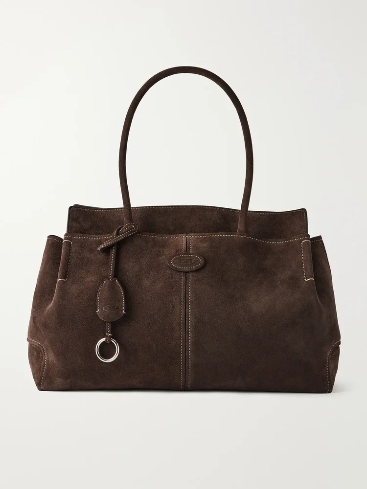 Logo-embossed suede tote