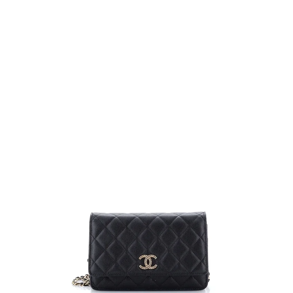 Chanel Textured CC Wallet on Chain Quilted Caviar