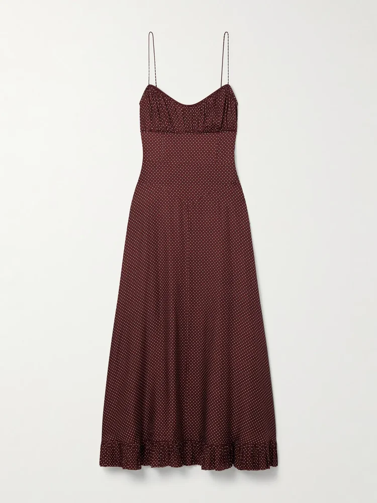 Rosaria gathered polka-dot silk-blend midi dress