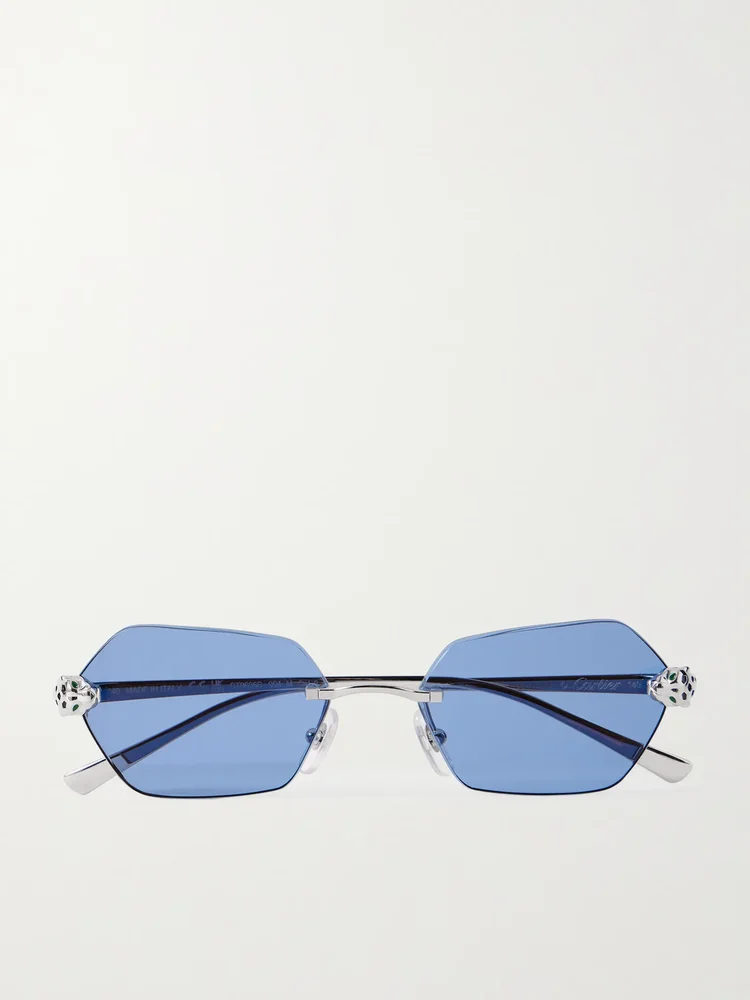 Panthère de Cartier rimless hexagon-frame silver-tone sunglasses