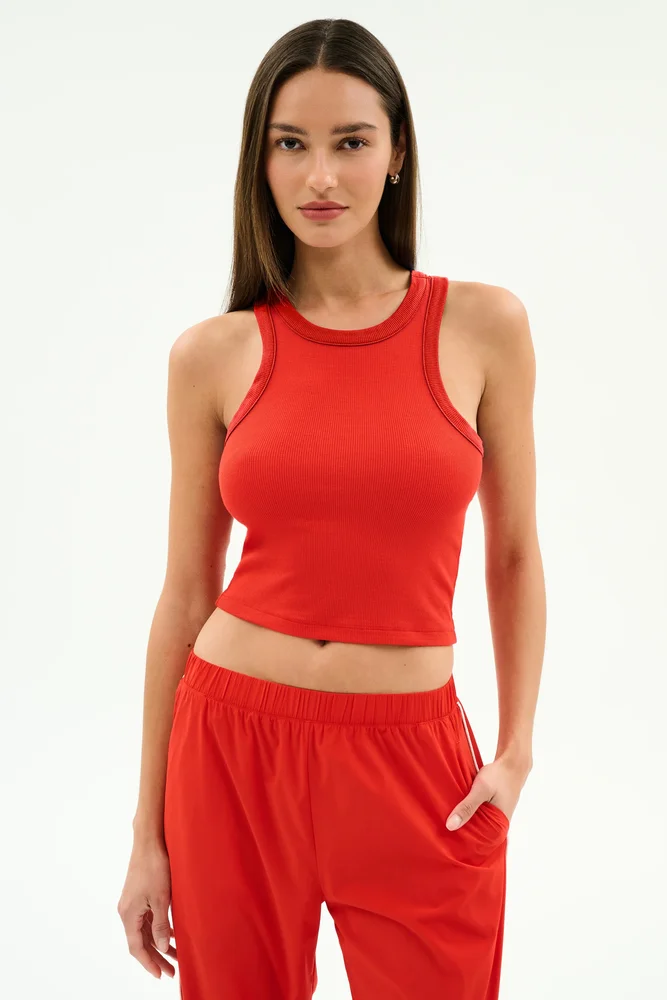 Kiki Rib Crop Tank - Lotus Red