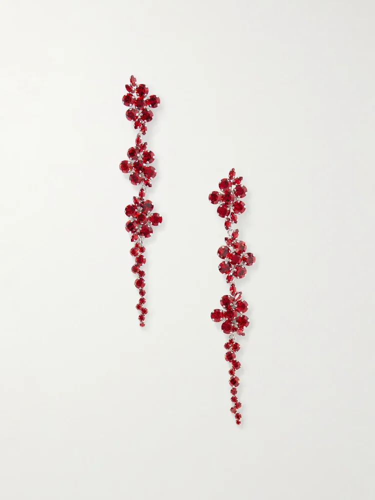 Floral Drip crystal-embellished silver-tone earrings