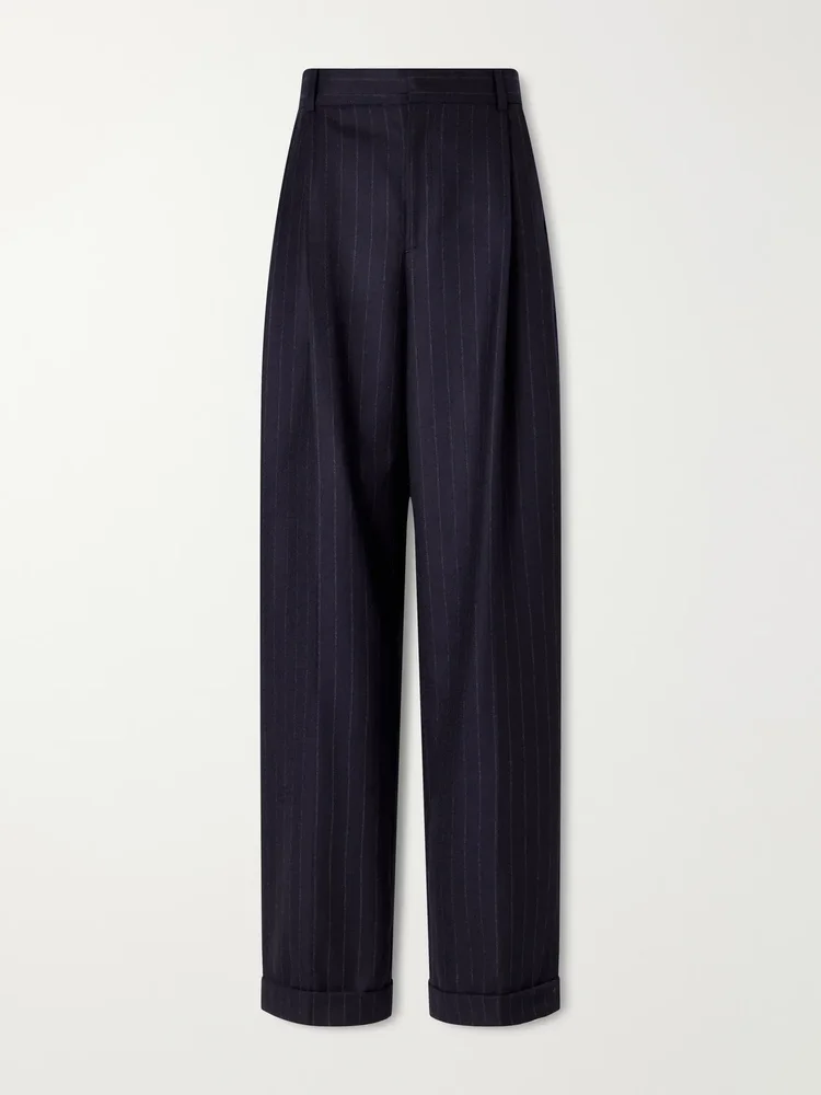 Pinstriped fresco-wool straight-leg pants