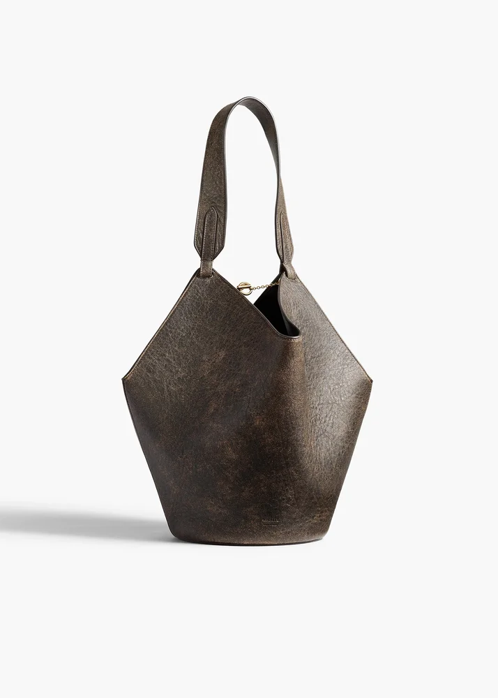 Small Lotus Tote in Natural and Black Distressed Leather