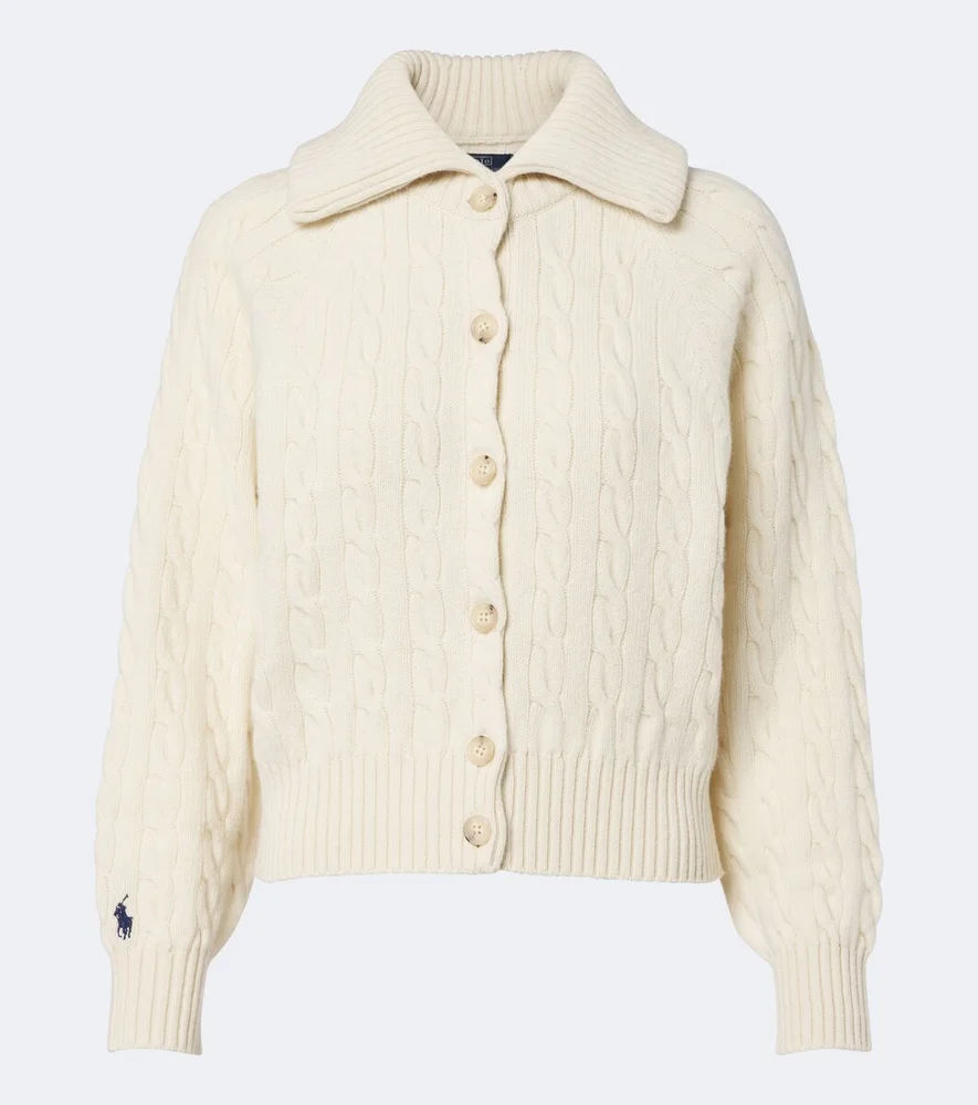 Cable-knit wool and cashmere cardigan