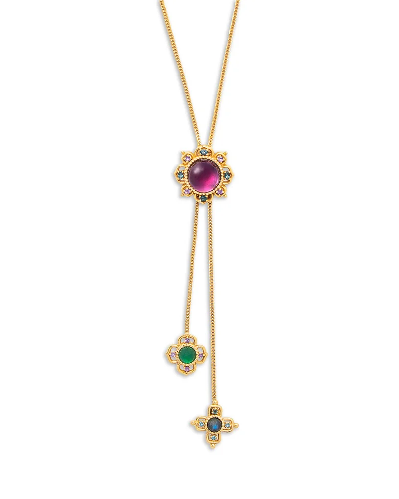 Contessa Multi Gemstone Adjustable Lariat Necklace, 24"