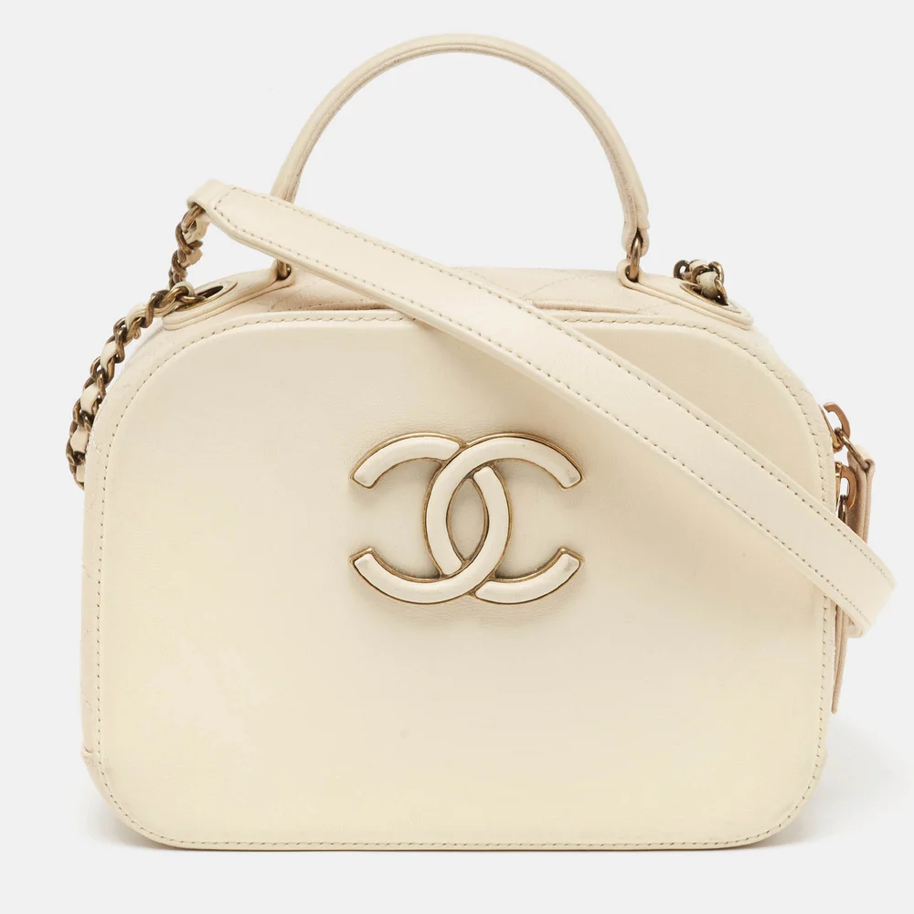 Off White Quilted Leather Coco Curve Vanity Case Bag