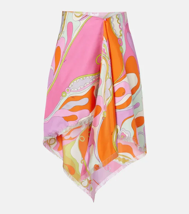 Orchidee silk twill midi skirt