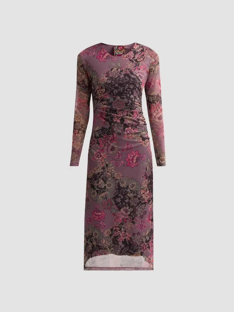 Jemma Floral Mesh Sheath Midi Dress