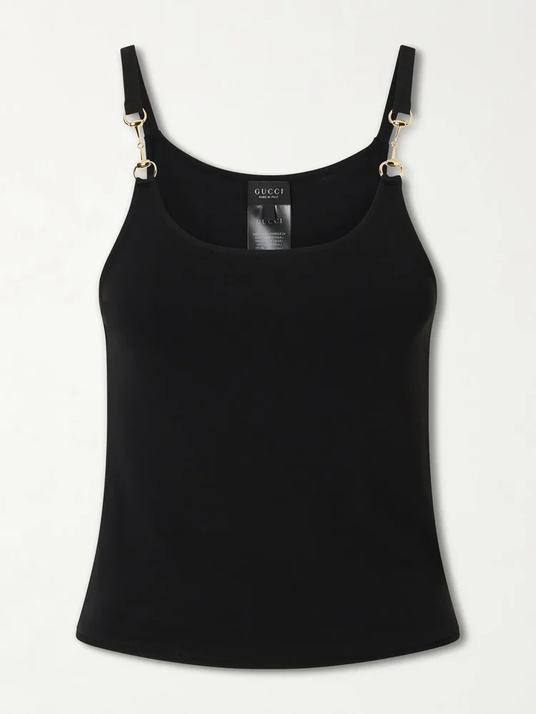 Horsebit logo-detailed crepe jersey tank top