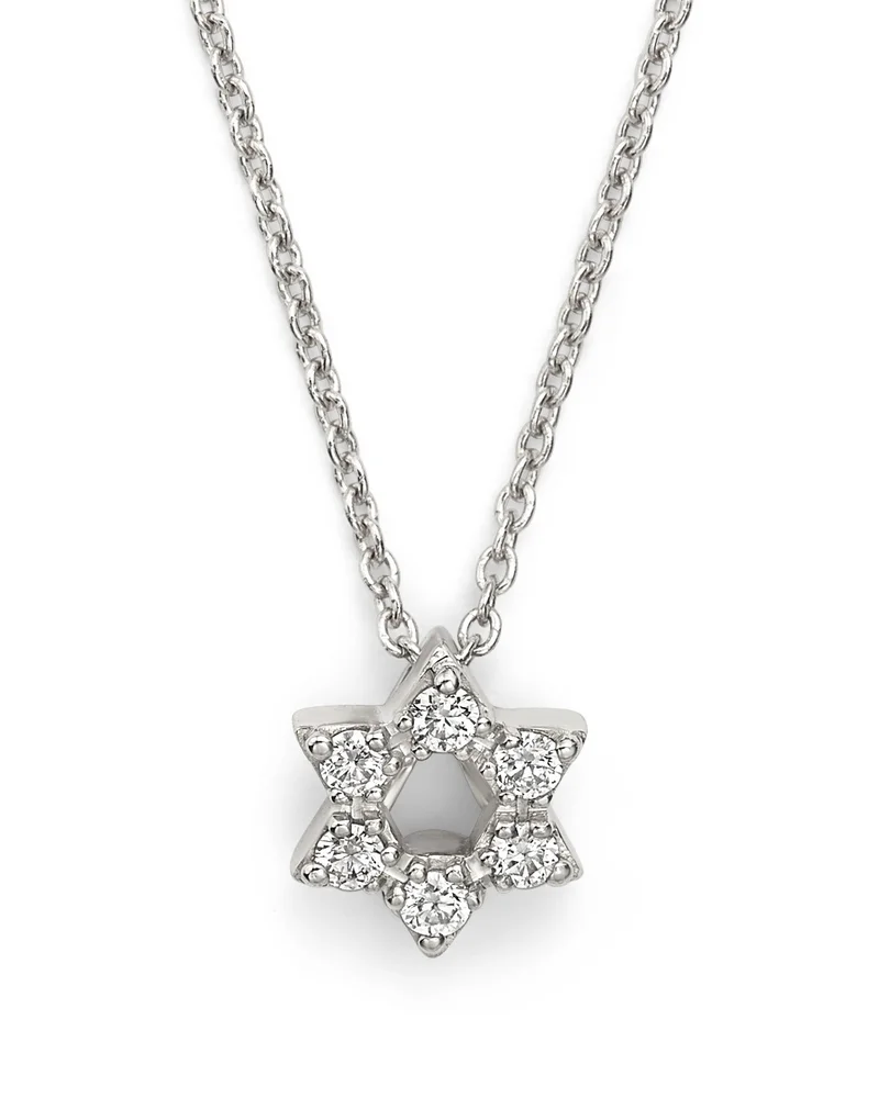 18K White Gold Star of David Pendant Necklace with Diamonds, 16"-18"