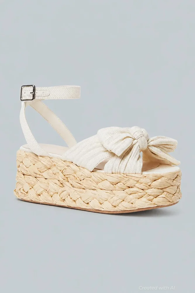 Knotted Strap Espadrille Platform Sandals - White