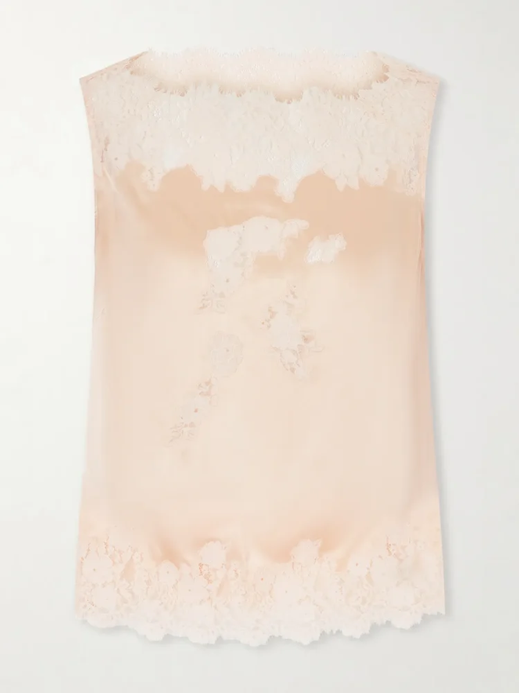Viviane lace-trimmed silk-satin top