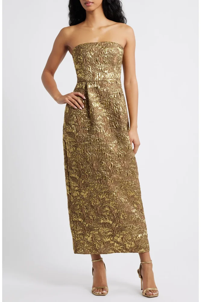 Kya Metallic Brocade Strapless Cocktail Dress