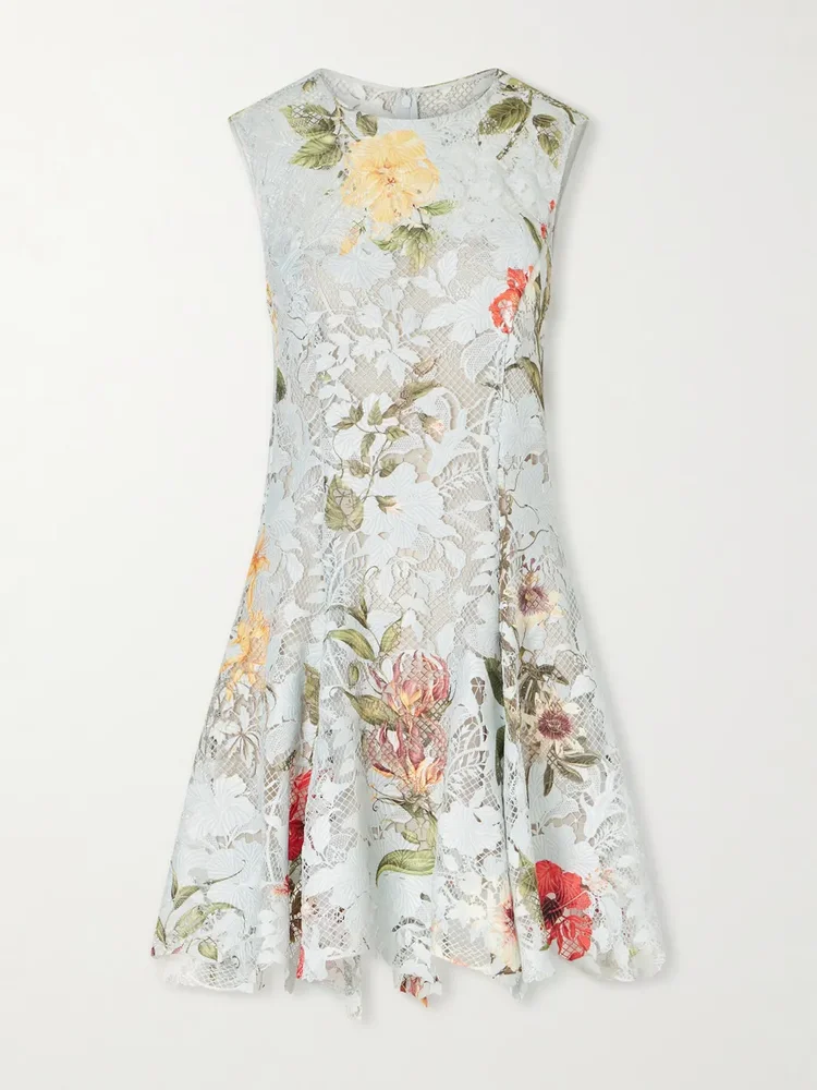 Floral-print lace mini dress