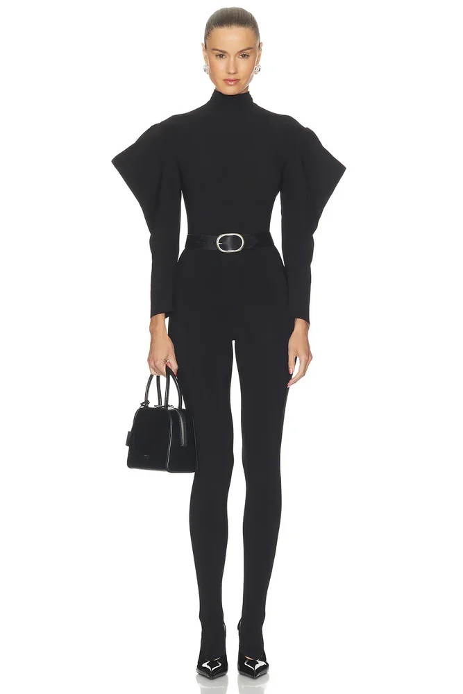 Wing Sleeve Open Back Bow Neck Catsuit