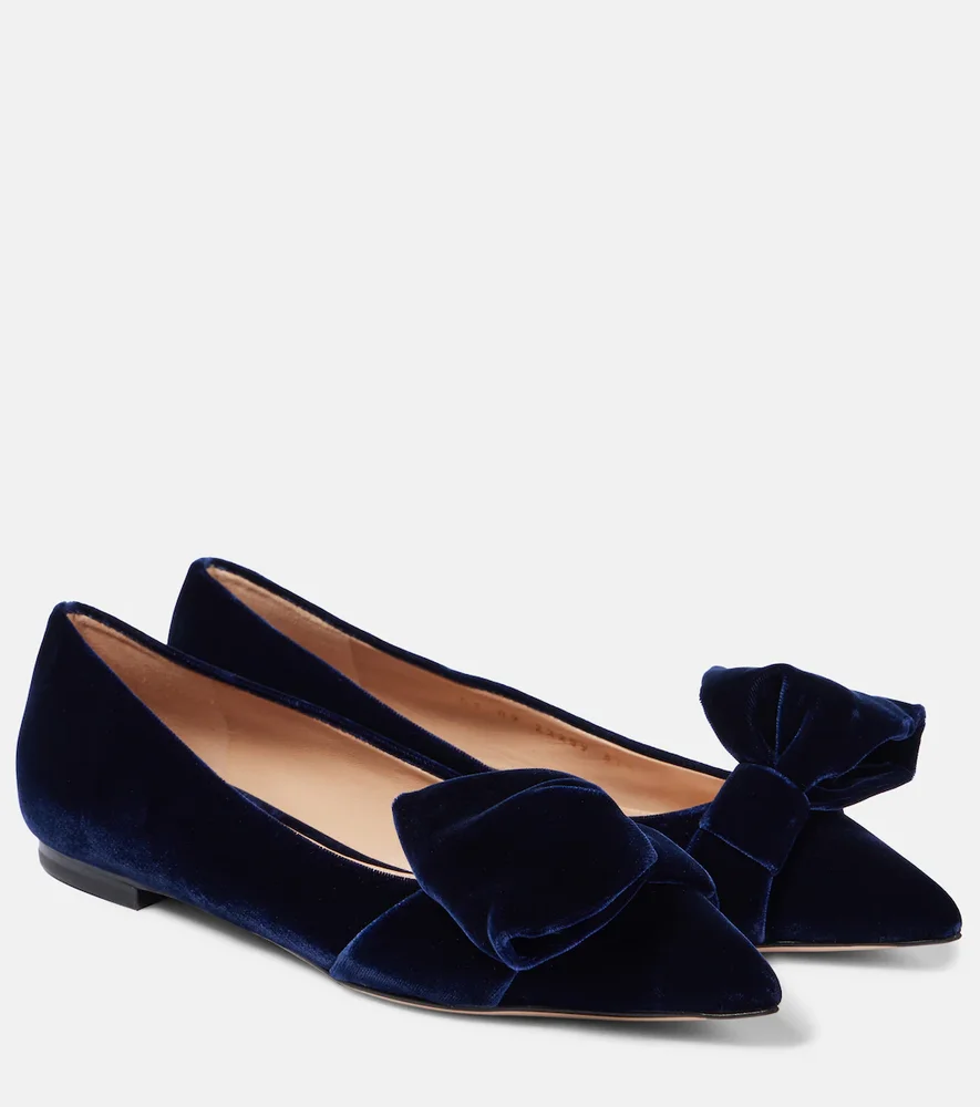 Bow-detail velvet ballet flats