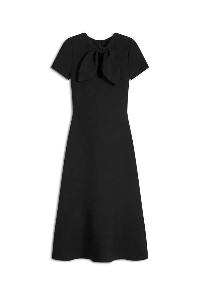 Crepe Knit Cravat Dress, Black