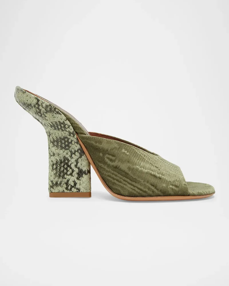 120mm Velvet and Snake-Effect Leather Mules
