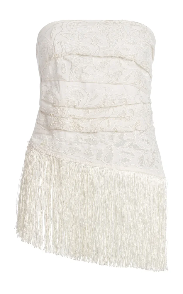 Exclusive La Isla Carlota Fringed Cotton Lace Top