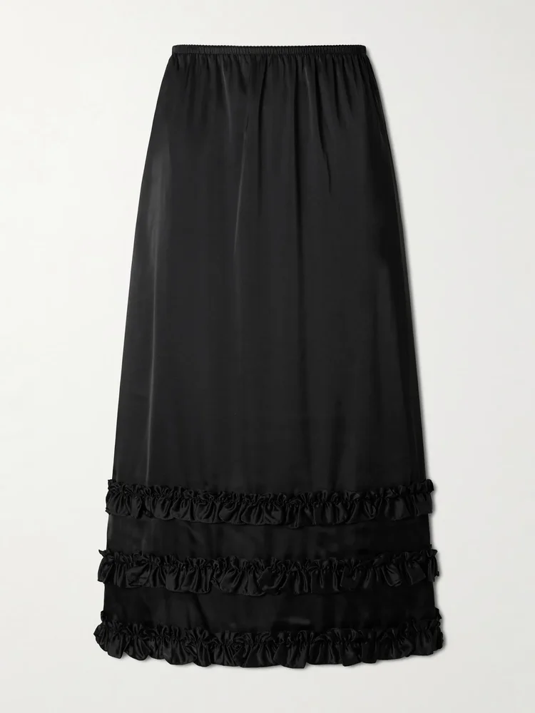 Ruffled satin midi skirt